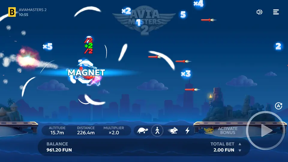 Magnet booster pulling multiplier objects toward the plane