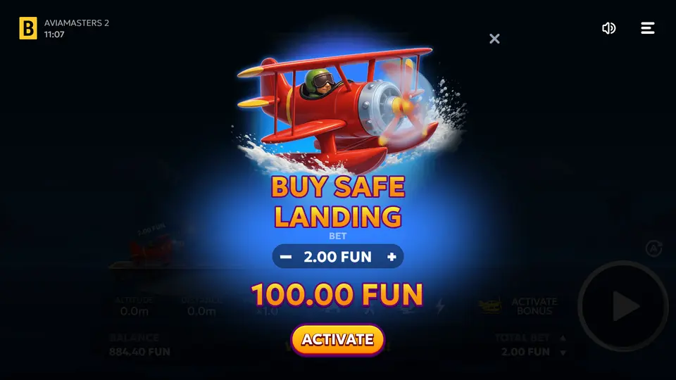 Water Skis activation screen at round start with Activate Bonus button